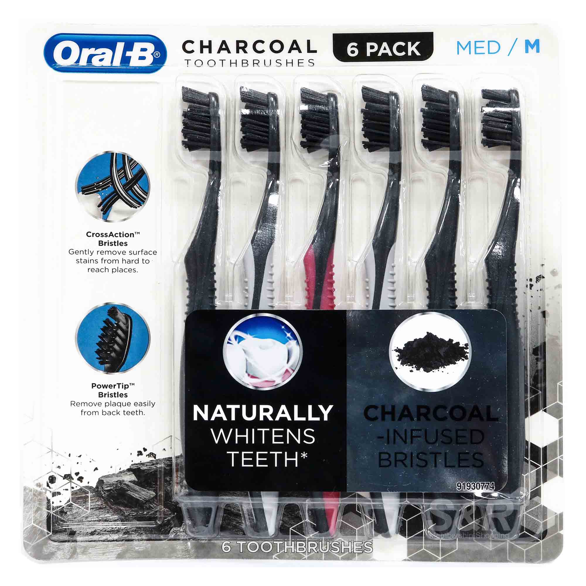 OralB Charcoal Infused Whitening Therapy Medium Toothbrush 6pcs